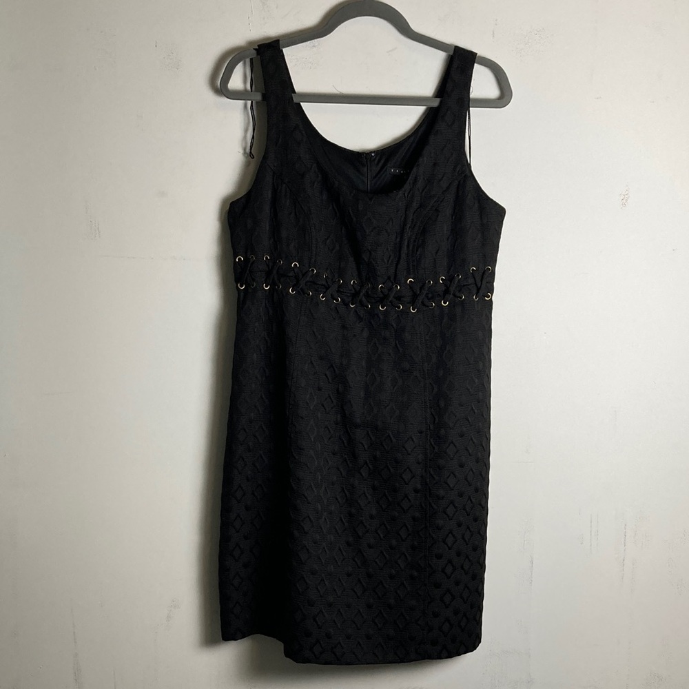 Tiana B. Black Eyelet Lace-Textured Lace-Up Waist Mini Dress